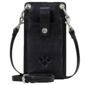 PATRICIA NASH Farleigh Black Leather Phone Crossbody Wallet Bag NWT